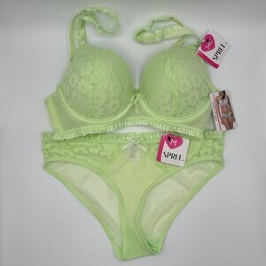 Spree Intimates Set Push Up Bra 34C Panties Women Medium Shadow Lime Green NWT